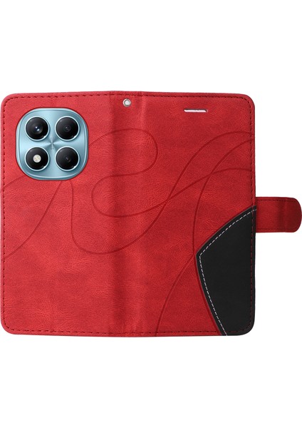 Xiaomi Redmi Note 14 Pro 4g Çift Renkli Ekleme Tasarımlı Deri Standlı Cüzdan-Kırmızı (Yurt Dışından)