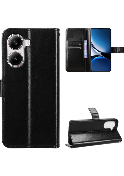 Xiaomi Redmi Için Turbo 4 5g/xiaomi Poco X7 Pro 5g Pu Askı ile Crazy Horse Doku Telefon Cüzdan Kapağı-Balck (Yurt Dışından)