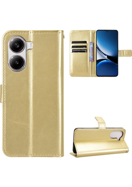 Xiaomi Redmi Için Turbo 4 5g/xiaomi Poco X7 Pro 5g Pu Askı ile Crazy Horse Doku Telefon Cüzdan Kapağı-Altın (Yurt Dışından)
