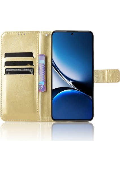 Xiaomi Redmi Için Turbo 4 5g/xiaomi Poco X7 Pro 5g Pu Askı ile Crazy Horse Doku Telefon Cüzdan Kapağı-Altın (Yurt Dışından)