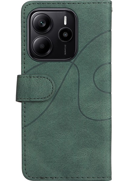 Xiaomi Redmi Note 14 4g (163.25X76.55X8.16MM) Cüzdan Standı Renk Ekleme Telefon Kapağı-Yeşil (Yurt Dışından)