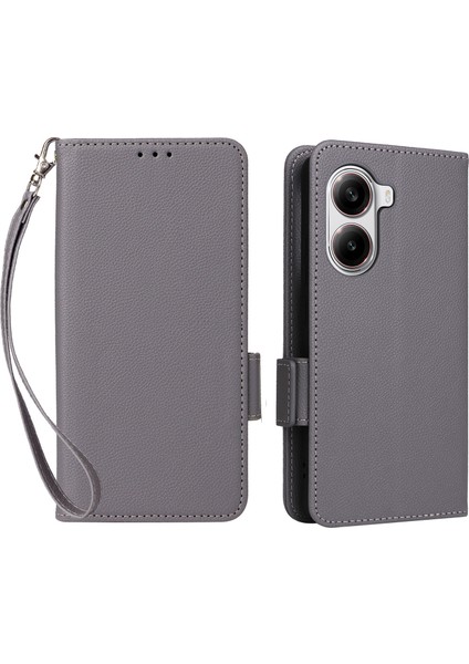 Xiaomi Poco X7 Pro 5g/redmi Turbo 4 5g Kılıf Litchi Doku Pu Deri Cüzdan Çevirme Telefon Kapağı-Gri (Yurt Dışından)