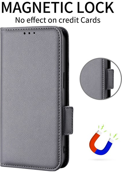Xiaomi Poco X7 Pro 5g/redmi Turbo 4 5g Kılıf Litchi Doku Pu Deri Cüzdan Çevirme Telefon Kapağı-Gri (Yurt Dışından)