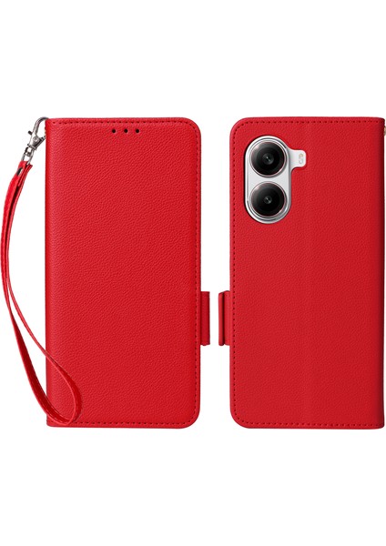 Xiaomi Poco X7 Pro 5g/redmi Turbo 4 5g Kılıf Litchi Doku Pu Deri Cüzdan Çevirme Telefon Kapağı-Kırmızı (Yurt Dışından)