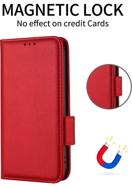 Xiaomi Poco X7 Pro 5g/redmi Turbo 4 5g Kılıf Litchi Doku Pu Deri Cüzdan Çevirme Telefon Kapağı-Kırmızı (Yurt Dışından)