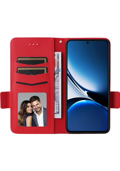 Xiaomi Poco X7 Pro 5g/redmi Turbo 4 5g Kılıf Litchi Doku Pu Deri Cüzdan Çevirme Telefon Kapağı-Kırmızı (Yurt Dışından)