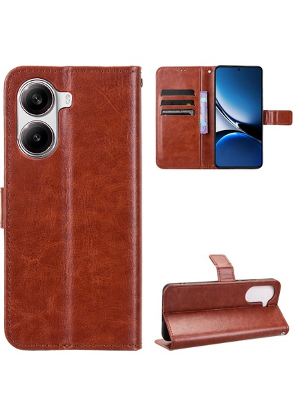 Xiaomi Redmi Için Turbo 4 5g/xiaomi Poco X7 Pro 5g Pu Askılı Crazy Horse Doku Telefon Cüzdan Kapağı-Kahverengi (Yurt Dışından)