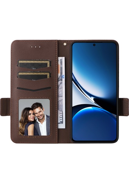Xiaomi Poco X7 Pro 5g/redmi Turbo 4 5g Kılıf Litchi Doku Pu Deri Cüzdan Çevirme Telefon Kapağı-Kahverengi (Yurt Dışından)