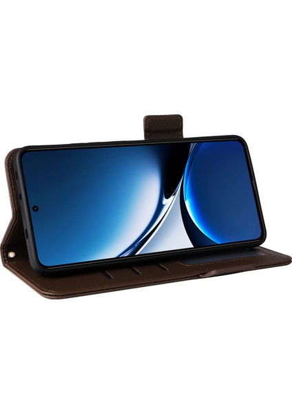 Xiaomi Poco X7 Pro 5g/redmi Turbo 4 5g Kılıf Litchi Doku Pu Deri Cüzdan Çevirme Telefon Kapağı-Kahverengi (Yurt Dışından)