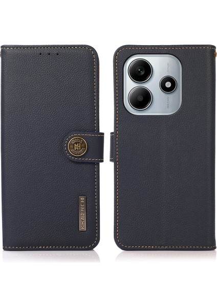 Xiaomi Redmi Note 14 5g Hakiki Inek Deri Telefon Kılıfı-Mavi (Yurt Dışından)