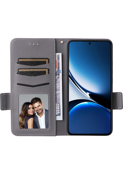 Xiaomi Poco X7 Pro 5g/redmi Turbo 4 5g Kılıf Litchi Doku Pu Deri Cüzdan Çevirme Telefon Kapağı-Gri (Yurt Dışından)