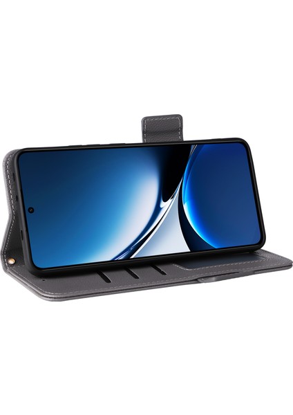 Xiaomi Poco X7 Pro 5g/redmi Turbo 4 5g Kılıf Litchi Doku Pu Deri Cüzdan Çevirme Telefon Kapağı-Gri (Yurt Dışından)