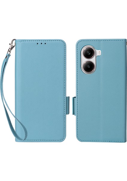 Xiaomi Poco X7 Pro 5g/redmi Turbo 4 5g Kılıf Litchi Doku Pu Deri Cüzdan Çevirme Telefon Kapağı-Bebek Mavisi Için (Yurt Dışından)