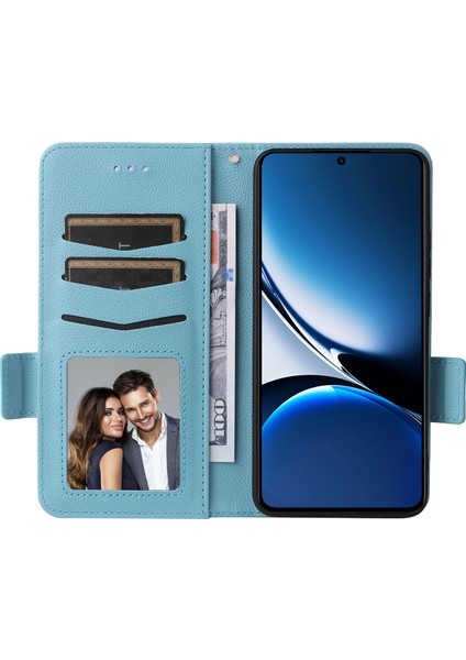 Xiaomi Poco X7 Pro 5g/redmi Turbo 4 5g Kılıf Litchi Doku Pu Deri Cüzdan Çevirme Telefon Kapağı-Bebek Mavisi Için (Yurt Dışından)