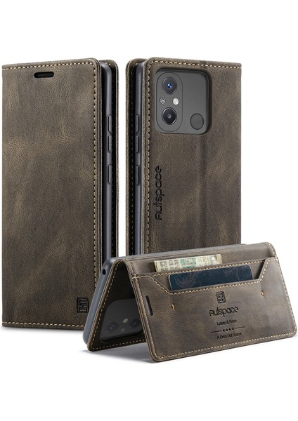 Xiaomi Redmi Için 12C 4g Autspace A01 Rfıd Engelleme Kart Tutucu-Kahve ile Deri Stand Kapağı (Yurt Dışından) fırsatları