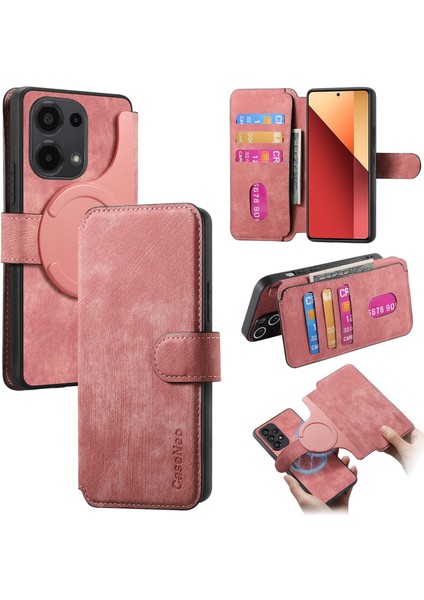 Xiaomi Redmi Için Not 13 Pro 5g Kılıf Caseneo Ayrılabilir Manyetik Rfıd Blok Deri Telefon Cüzdan Kapağı-Pembe (Yurt Dışından)