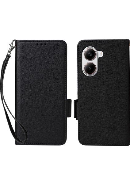 Xiaomi Poco X7 Pro 5g/redmi Turbo 4 5g Kılıf Litchi Doku Pu Deri Cüzdan Çevirme Telefon Kapağı-Balck (Yurt Dışından)