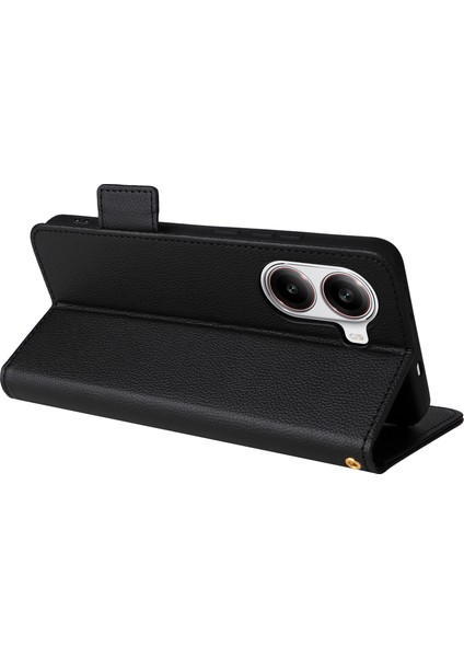 Xiaomi Poco X7 Pro 5g/redmi Turbo 4 5g Kılıf Litchi Doku Pu Deri Cüzdan Çevirme Telefon Kapağı-Balck (Yurt Dışından)