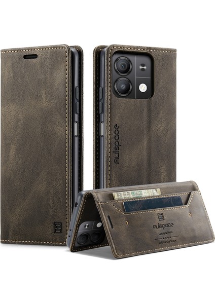Xiaomi Redmi Için Not 13 5g Autspace A01 Rfıd Engelleme Kart Tutucu-Kahve ile Deri Stand Kapağı (Yurt Dışından)