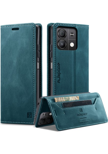 Xiaomi Redmi Için Not 13 5g Autspace A01 Rfıd Engelleme Kart Tutucu ile Deri Stand Kapağı-Mavi (Yurt Dışından)