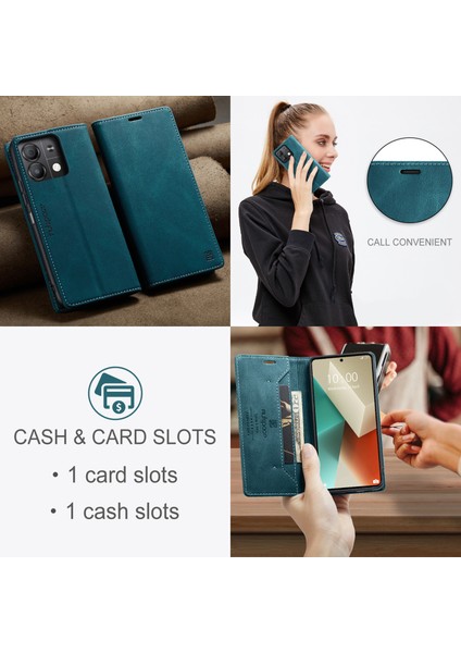 Xiaomi Redmi Için Not 13 5g Autspace A01 Rfıd Engelleme Kart Tutucu ile Deri Stand Kapağı-Mavi (Yurt Dışından)
