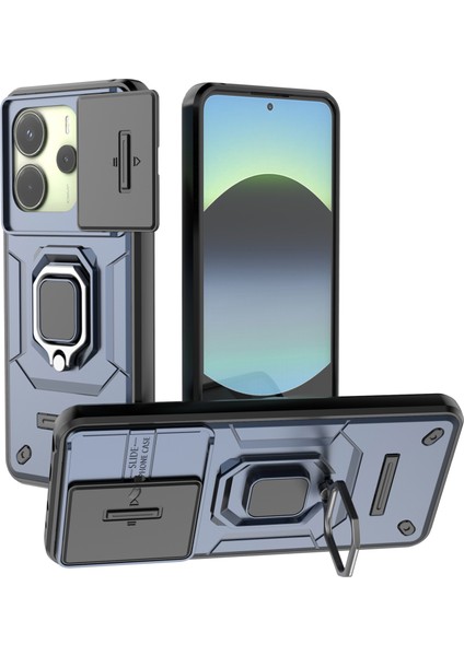 Xiaomi Redmi Note 14 4g (163.25X76.55X8.16MM) Kılıf Pc+Tpu Kickstand Telefon Koruyucusu Lens Kapaklı-Mavi (Yurt Dışından)