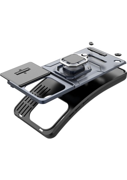 Xiaomi Redmi Note 14 4g (163.25X76.55X8.16MM) Kılıf Pc+Tpu Kickstand Telefon Koruyucusu Lens Kapaklı-Mavi (Yurt Dışından)