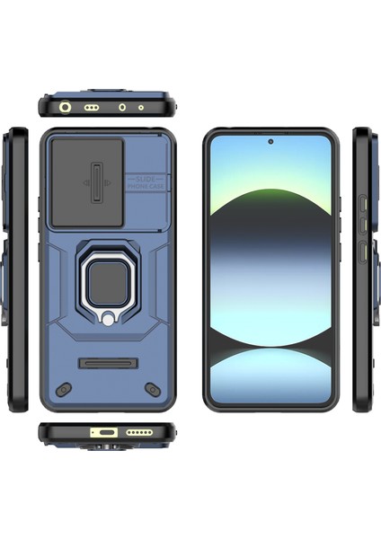 Xiaomi Redmi Note 14 4g (163.25X76.55X8.16MM) Kılıf Pc+Tpu Kickstand Telefon Koruyucusu Lens Kapaklı-Mavi (Yurt Dışından)