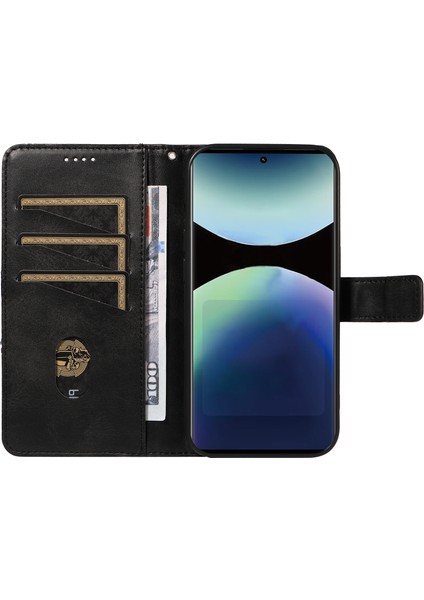 Xiaomi Redmi Note 14 Pro 4g Geometrik Çizgi Tasarımlı Cüzdan Bilek Kayışı-Siyah (Yurt Dışından)