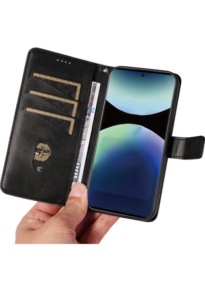 Xiaomi Redmi Note 14 Pro 4g Geometrik Çizgi Tasarımlı Cüzdan Bilek Kayışı-Siyah (Yurt Dışından)