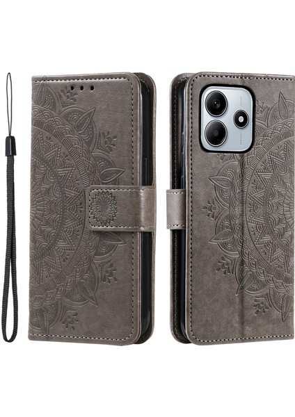 Xiaomi Redmi Note 14 4g (163.25X76.55X8.16MM) Baskılı Totem Pu Deri Cüzdan Telefon Kapağı-Gri (Yurt Dışından)