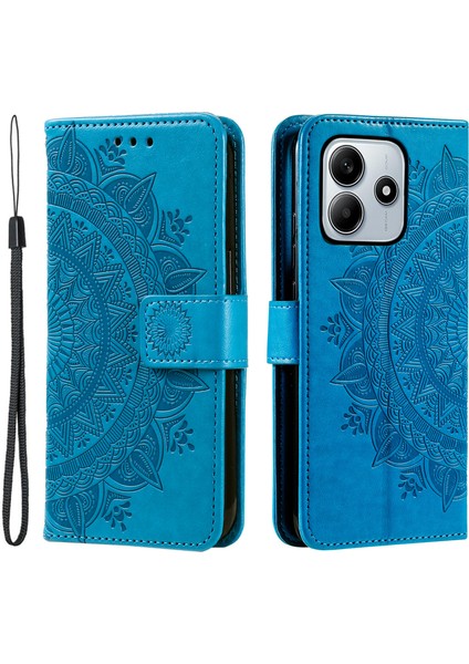 Xiaomi Redmi Note 14 4g (163.25X76.55X8.16MM) Baskılı Totem Pu Deri Cüzdan Telefon Kapağı-Mavi Için (Yurt Dışından)