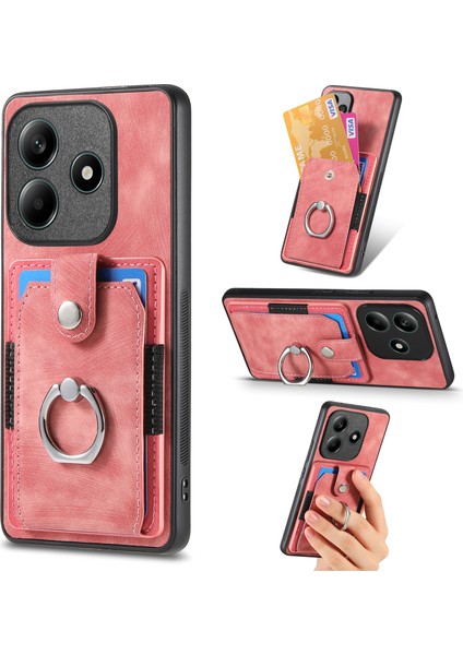 Xiaomi Redmi Note 14 5g Kart Yuvalı Deri Arka Kapak Kickstand-Pembe (Yurt Dışından)