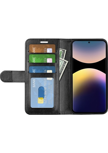 Xiaomi Redmi Note 14 Pro 4g Crazy Horse Doku Standı Deri Telefon Kapağı-Siyah (Yurt Dışından)