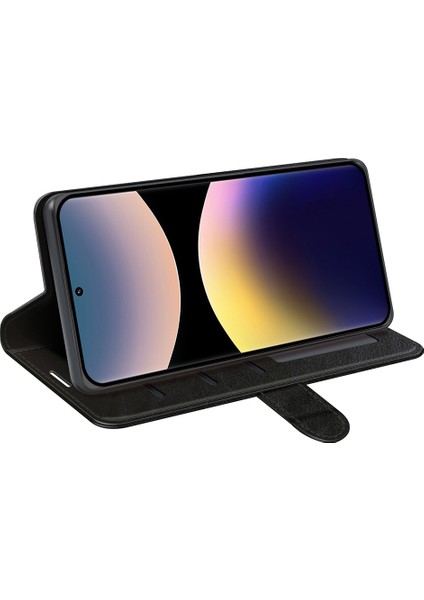 Xiaomi Redmi Note 14 Pro 4g Crazy Horse Doku Standı Deri Telefon Kapağı-Siyah (Yurt Dışından)