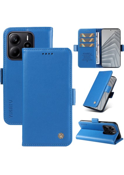 Xiaomi Redmi Note 14 4g (163.25X76.55X8.16MM) Cüzdan Yıkatu YK-003 Deri Stand Kapağı-Gök Mavisi (Yurt Dışından)