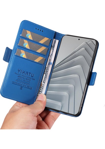 Xiaomi Redmi Note 14 4g (163.25X76.55X8.16MM) Cüzdan Yıkatu YK-003 Deri Stand Kapağı-Gök Mavisi (Yurt Dışından)