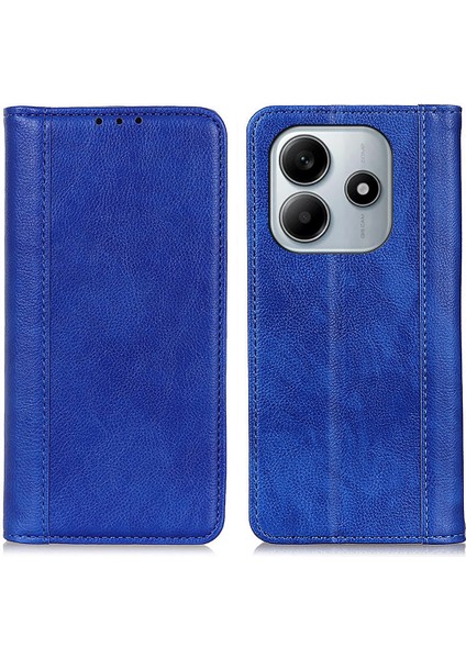Xiaomi Redmi Note 14 5g Bölünmüş Deri Litchi Doku Cüzdan Telefon Kapağı-Mavi Için (Yurt Dışından)