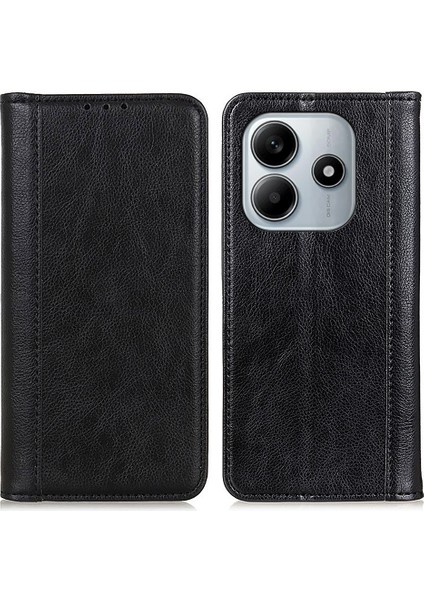 Xiaomi Redmi Note 14 5g Bölünmüş Deri Litchi Doku Cüzdan Telefon Kapağı-Balck Için (Yurt Dışından)