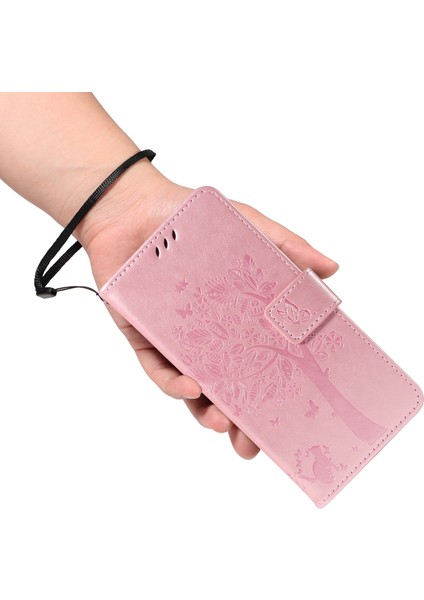 Xiaomi Redmi Note 14 Pro 4g Standlı Kedi Ağacı Desenli Deri Cüzdan Mobil Kapak-Gül Altın (Yurt Dışından)