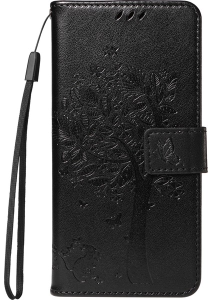 Xiaomi Redmi Note 14 Pro 4g Standlı Kedi Ağacı Desenli Deri Cüzdan Mobil Kapak - Siyah (Yurt Dışından)
