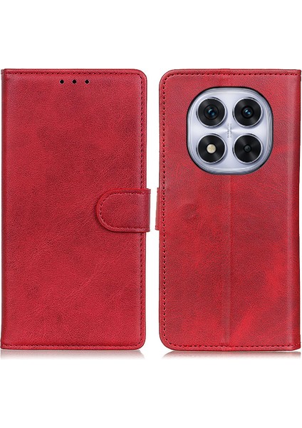 Xiaomi Redmi Note 14 Pro 5g/poco X7 5g Sığır Derisi Doku Deri Standlı Telefon Kapağı-Kırmızı (Yurt Dışından)