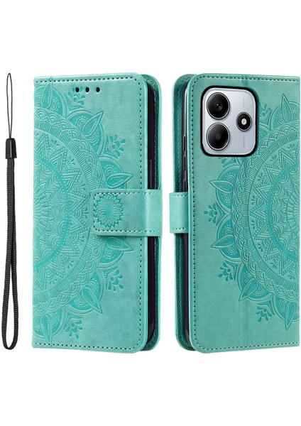 Xiaomi Redmi Note 14 4g (163.25X76.55X8.16MM) Baskılı Totem Pu Deri Cüzdan Telefon Kapağı-Nane Yeşili Için (Yurt Dışından)