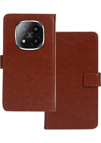 Xiaomi Redmi Note 14 Pro+ 5g Kılıf Kart Yuvaları Tutucu Deri Crazy Horse Doku-Kahverengi Için (Yurt Dışından)