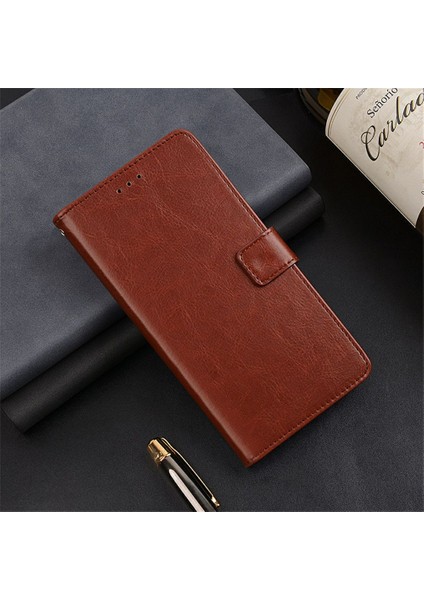 Xiaomi Redmi Note 14 Pro+ 5g Kılıf Kart Yuvaları Tutucu Deri Crazy Horse Doku-Kahverengi Için (Yurt Dışından)