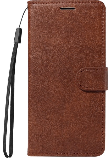 Xiaomi Redmi Note 14 4g (163.25X76.55X8.16MM) Kılıf Düz Renk Deri Mobil Kapak Cüzdan Standı Kayışlı-Kahverengi (Yurt Dışından)