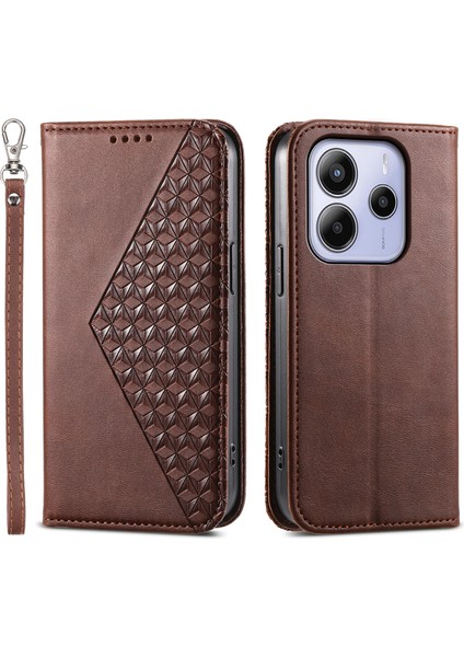 Xiaomi Redmi Note 14 4g (163.25X76.55X8.16MM) Kılıf Buzağı Dokulu Pu Deri Cüzdan-Kahverengi (Yurt Dışından)