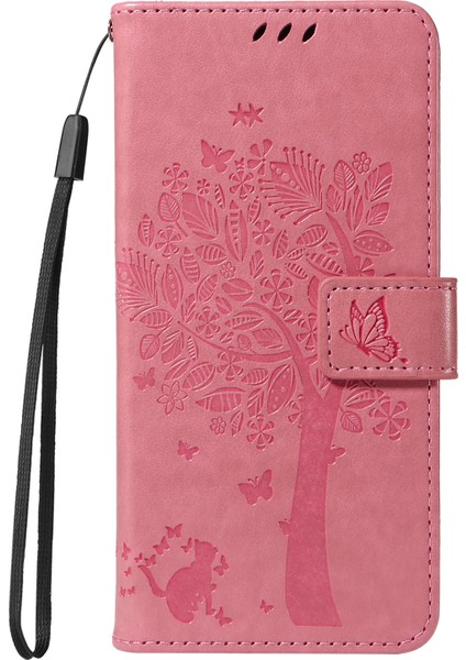 Xiaomi Redmi Note 14 Pro 4g Standlı Kedi Ağacı Desenli Deri Cüzdan Mobil Kapak-Pembe (Yurt Dışından)