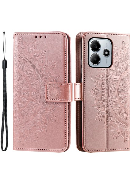 Xiaomi Redmi Için Not 14 4g (163.25X76.55X8.16MM) Baskılı Totem Pu Deri Cüzdan Telefon Kapağı-Gül Altın (Yurt Dışından)