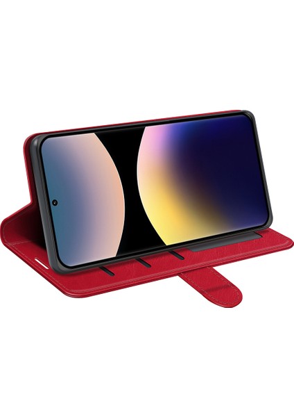 Xiaomi Redmi Note 14 Pro 4g Crazy Horse Doku Standı Deri Telefon Kapağı-Kırmızı (Yurt Dışından)